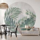 Jungle Leaves Groen Aquarel Fotobehang - Bloemdecor - Rond - vliesbehang/zelfklevend vliesbehang 