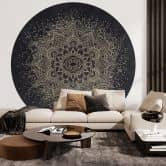 Elegant mandala zwart-goud Fotobehang - Bloomery Decor - Rond - vliesbehang/zelfklevend vliesbehang 