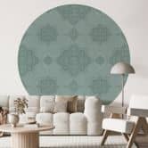 Fotobehang Ornamenten - Mandala Patroon Marrakech Groen - Bloemdecor - Rond - Zelfklevend/niet-geweven 