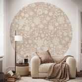 Wall Mural Vintage Flowers in Linen Look - Bloomery Decor - Round - Self-adhesive/non-woven 