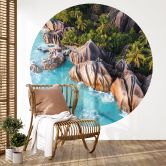 Fotobehang Tropische rotskust van de Seychellen - Colombo - Rond - vliesbehang/zelfklevend vliesbehang 