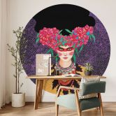 Fotobehang Vrouw met bloemenkrans en stijfsel - Hülya - Rond - Zelfklevend/niet-geweven 