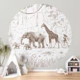 Papier peint photo rond Défilé de la jungle avec animaux - Kikki Belle - papier peint intissé/papier peint intissé autocollant 