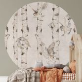 Uilen in het berkenbos behang - Kikki Belle - Rond - vliesbehang/zelfklevend vliesbehang 
