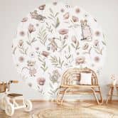 Papier peint photo Joyeuses souris dans la prairie - Kikki Belle - Rond - papier peint intissé/papier peint intissé autocollant 