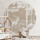 Wall Mural Autumn forest with deer and foxes - Brown - Kikki Belle - Round - non self-adhesive/self-adhesive wallpapers 