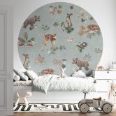 Fawn en bosvriendjes muurschildering - dieren voor kinderen - blauw - Kikki Belle - Rond - vliesbehang/zelfklevend vliesbehang 