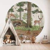 Papier peint photo chambre enfant Objets cachés Animaux de la forêt - Kikki Belle - rond - adhésif/non tissé 