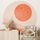 Round wall mural Harmonious landscape orange - Kubistika - non self-adhesive/self-adhesive wallpapers 