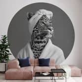 Royale spa time-out met luipaard | zwart-wit dierenbehang - Rahner - Rond - vliesbehang/zelfklevend vliesbehang 