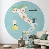 Tapet cirkel Kort over Italien - Rivers - vliesetapet/selvklæbende non-woven tapet 