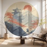 Wall mural Sunrise over the Pagoda | Japan Art - Roze - Round - non self-adhesive/self-adhesive wallpapers 
