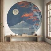 Wall Mural Japan - Full moon over the summit of Fuji-san - Roze - Round - non self-adhesive/self-adhesive wallpapers 