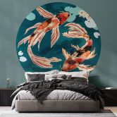 Behangcirkel Twee koi in een vijver - SpaceFrog Designs - vliesbehang/zelfklevend vliesbehang 