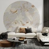 Behangcirkel Vogels tussen witte bloemen - UN Designs - vliesbehang/zelfklevend vliesbehang 