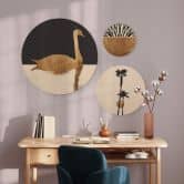 Holzbild Kubistika - Goldener Sommer Set - Rund (3-teilig) 
