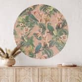 Sticker mural jungle avec perroquets roses - Bloomery Decor - Rond 