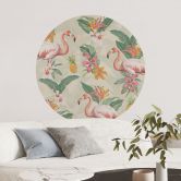 Wallsticker med flamingo og tropiske blade - Bloomery Decor - Rund 