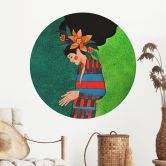Wandtattoo Frau im Streifenkleid mit orangen Blüten - Hülya - Rund 