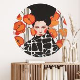 Wandtattoo Frau mit Retro-Mohnblumen - Hülya - Rund 