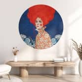 Sticker mural femme avec des cheveux rouges et des fleurs - Hülya - Rond 