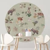 Sticker mural faon et amis de la forêt - animaux pour enfants - vert - Kikki Belle - Rond 