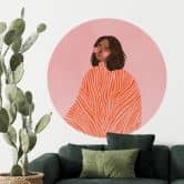 Sticker mural femme avec couverture orange - Muller - Rond 