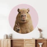 Sticker mural animal Peace Capybara - rond 