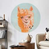 Wallsticker Orange Alpaca - Zwara - Rund 