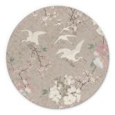 Wandbild Kraniche im Kirschblüten-Rausch Beige - Bloomery Decor - Alu-Dibond Rund 