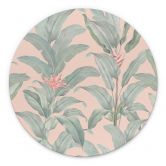 Wanddecoratie Urban Jungle Tropische Bladeren Roze - Bloemdecoratie - Alu-Dibond Rond 