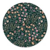 Wanddecoratie met vintage weidebloemen - Donkergroen - Bloemdecoratie - Aluminium dibond rond 