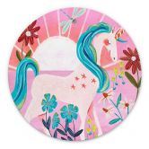 Wandbild Einhorn auf farbenfroher Blumenwiese - Bonne Müller - Alu-Dibond - Rund 