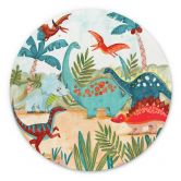 Wandbild Farbenfrohe Dinosaurier im Urzeitwald - Bonne Müller - Alu-Dibond Rund 