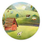 Wall Art Colorful farm in the mountains - DigitalArtsi - Round - Alu-Dibond 
