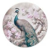 Wandbild Edler Pfau mit Blüten - Haase - Alu-Dibond - Rund 