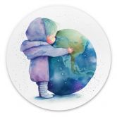 Rundes Wandbild Heine - Kind umarmt Erde - Astro Cruise - Alu-Dibond 