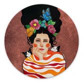 Wandbild Frau mit Blumenkrone und Katzen - Hülya - Alu-Dibond Rund 