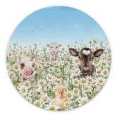 Wandbild Bauernhoftiere auf der Blumenwiese - Kikki Belle - Alu-Dibond - Rund 