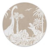 Rundes Wandbild Dinosaurier im wilden Dschungel - Braun - Kikki Belle - Alu-Dibond 