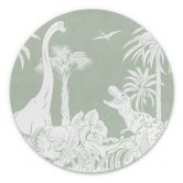 Rundes Wandbild Grüne Urzeitwelten - Dinosaurier unter Palmen - Kikki Belle - Alu-Dibond 