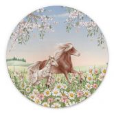 Wandbild Pferde auf der Blumenwiese - Kikki Belle - Alu-Dibond Rund 