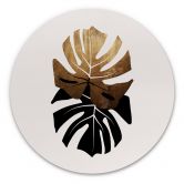 Alu-Dibond Kubistika - Schwarz-goldene Monstera Blätter - Rund 