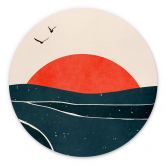 Wandbild Sonnenuntergang am Meer mit Tauben - Kubistika - Alu-Dibond - Rund 