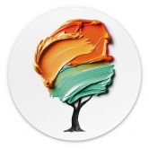 Wandbild Baum mit oranger und grüner 3D-Krone - Mielu - Alu-Dibond Rund 