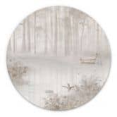 Wandbild Wald am See im Nebel in Beige - Ms Tiff - Alu-Dibond Rund 