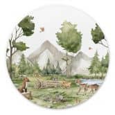 Rundes Wandbild Oliver Robins - Niedliche Tiere im Wald - Alu-Dibond 