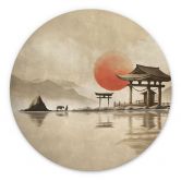 Wandbild Japanischer Tempel im Sonnenaufgang - Roze - Alu-Dibond Rund 
