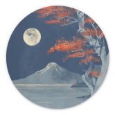 Wandbild Vollmond über dem Gipfel des Fuji-san - Roze - Alu-Dibond Rund 