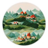 Wandbild Treechild - Kleines Dorf inmitten grüner Hügel - Alu-Dibond Rund 